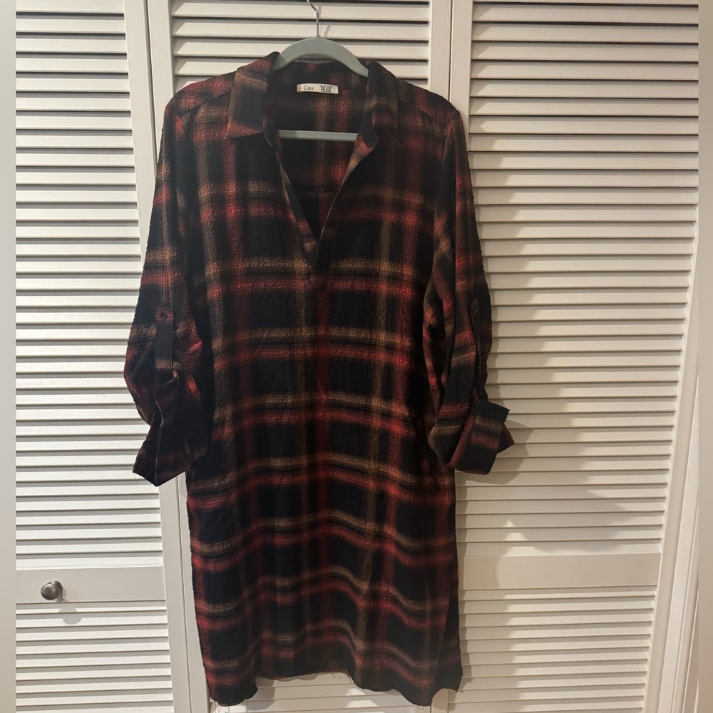 Dex Black and Red Plaid Long Sleeve Shirt Dress